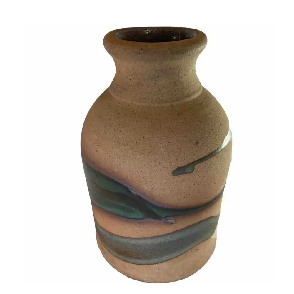 Vtg Alfadom Stoneware Vase Drip Glaze Signed Dominican Studio Pottery Earth Tone